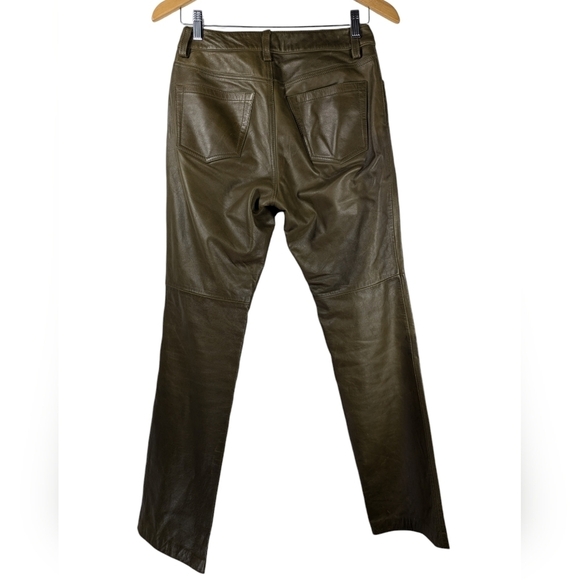 GAP Genuine Leather Bootcut Pants Jeans Olive Green Y2K Vintage Size 2 - Picture 3 of 16